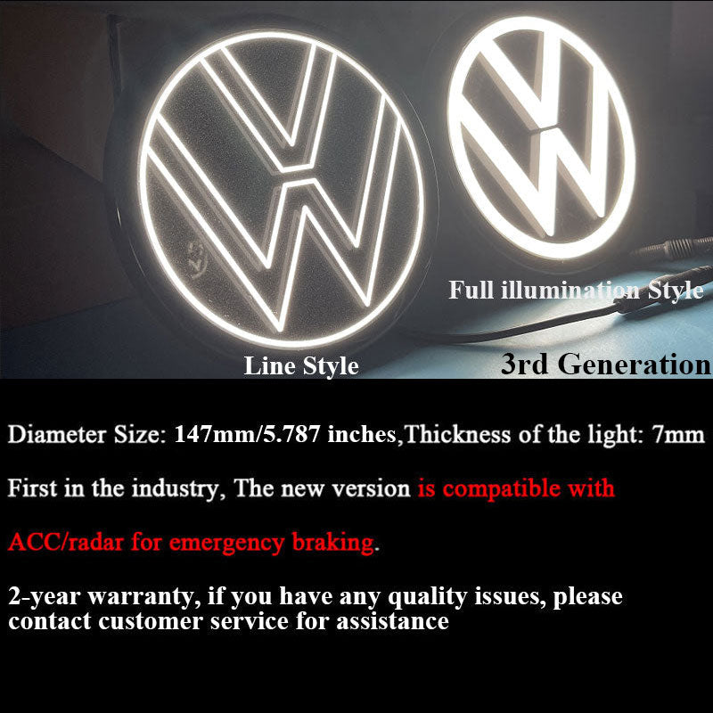 Dynamic VW Led Emblem Light 147mm for Passat (2012-2015) Tiguan (2012-2017) CC(2012-2017)