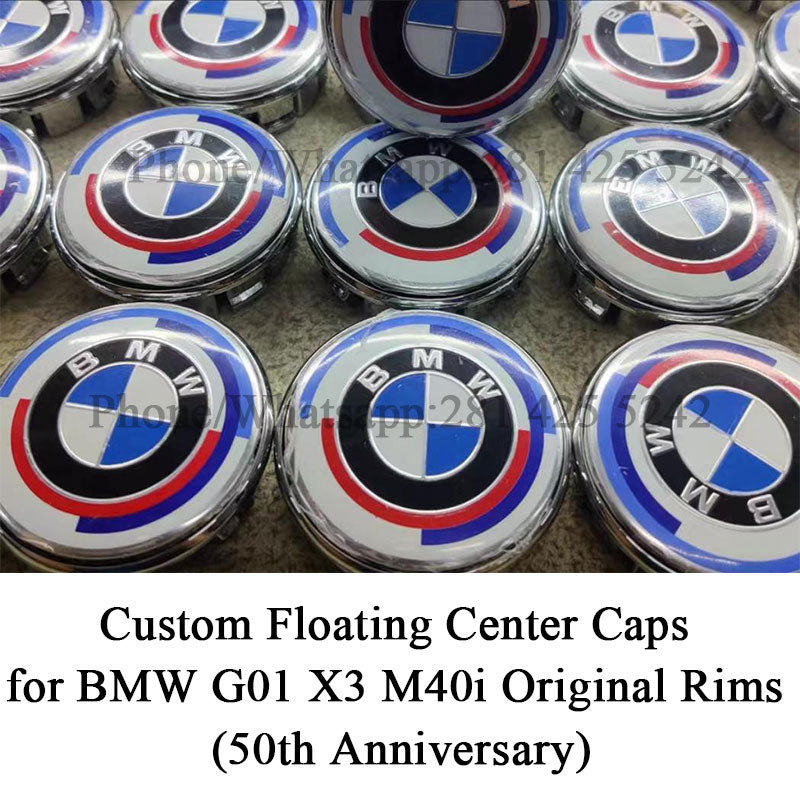 Custom Floating Center Caps for BMW G01 X3 M40i Original Rims (50th Anniversary)