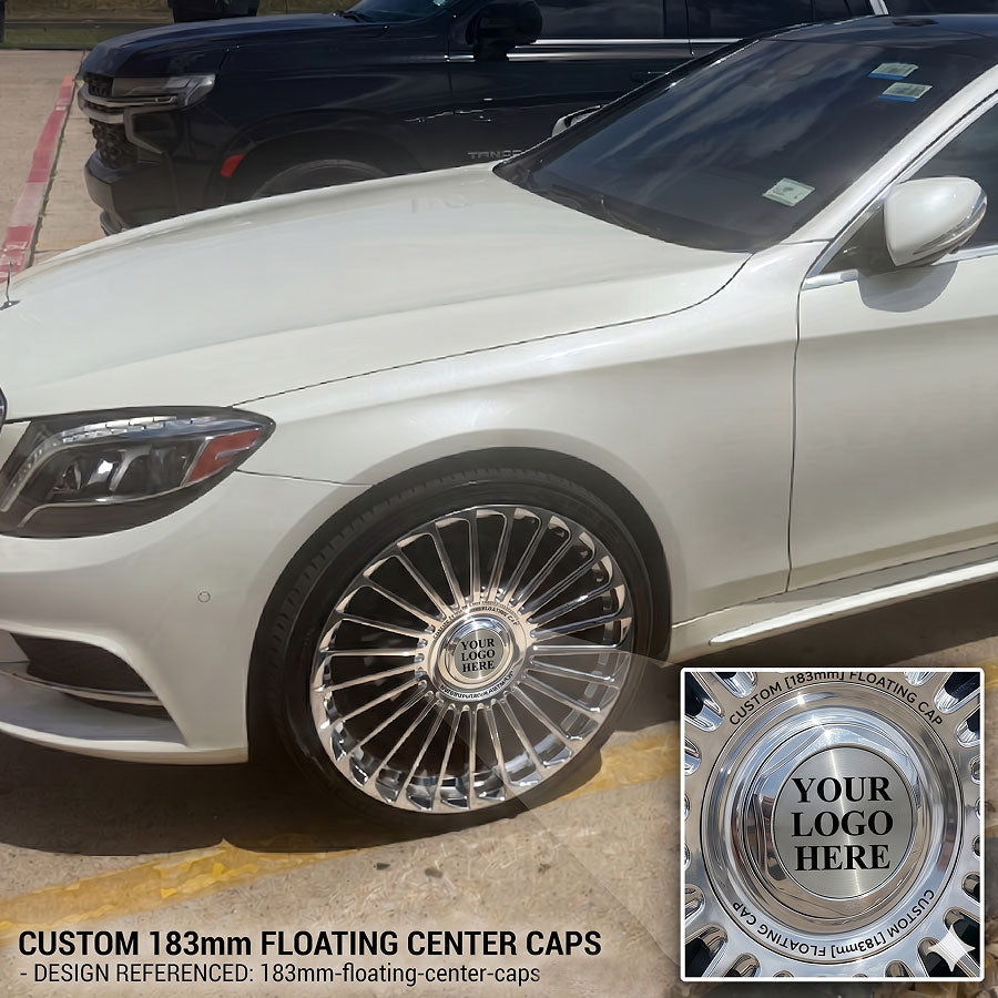 Custom 183mm Floating Center Caps for Large Luxury & Aftermarket Wheels (Set)