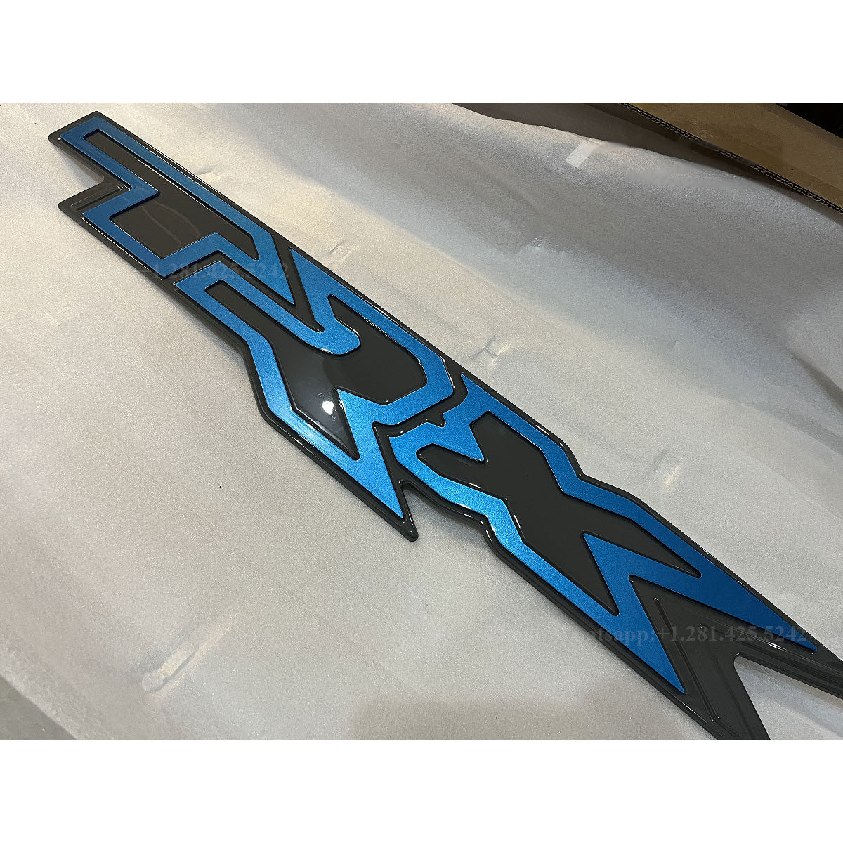 Custom Color Ram TRX Grille Emblem — Ceramic Gray + Surf Blue