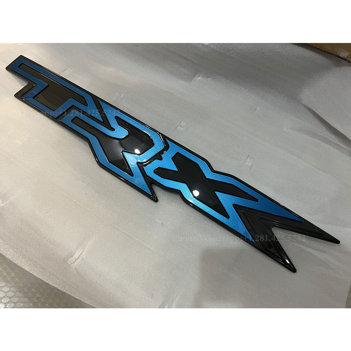 Custom Color Ram TRX Grille Emblem — Ceramic Gray + Surf Blue