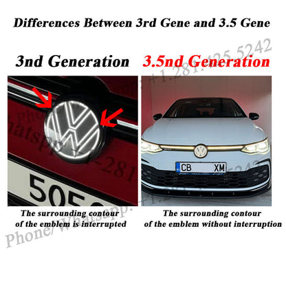 3.5rd Gene VW Light up Emblem light for Golf MK8 (2019–Present) (Compatible with ACC/Radar for Emergency Braking)