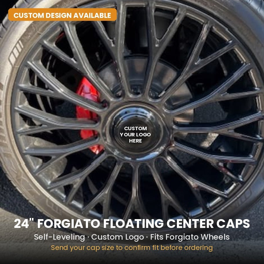 Custom 24" Floating Center Caps for Forgiato Wheels — Self-Leveling, Your Logo