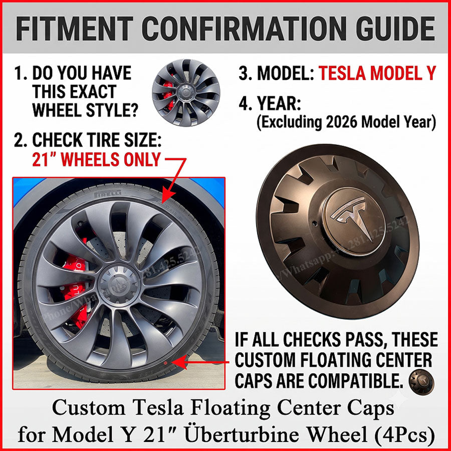 Custom Floating Center Caps for Tesla Model Y 21″ Uberturbine Wheels (4Pcs)