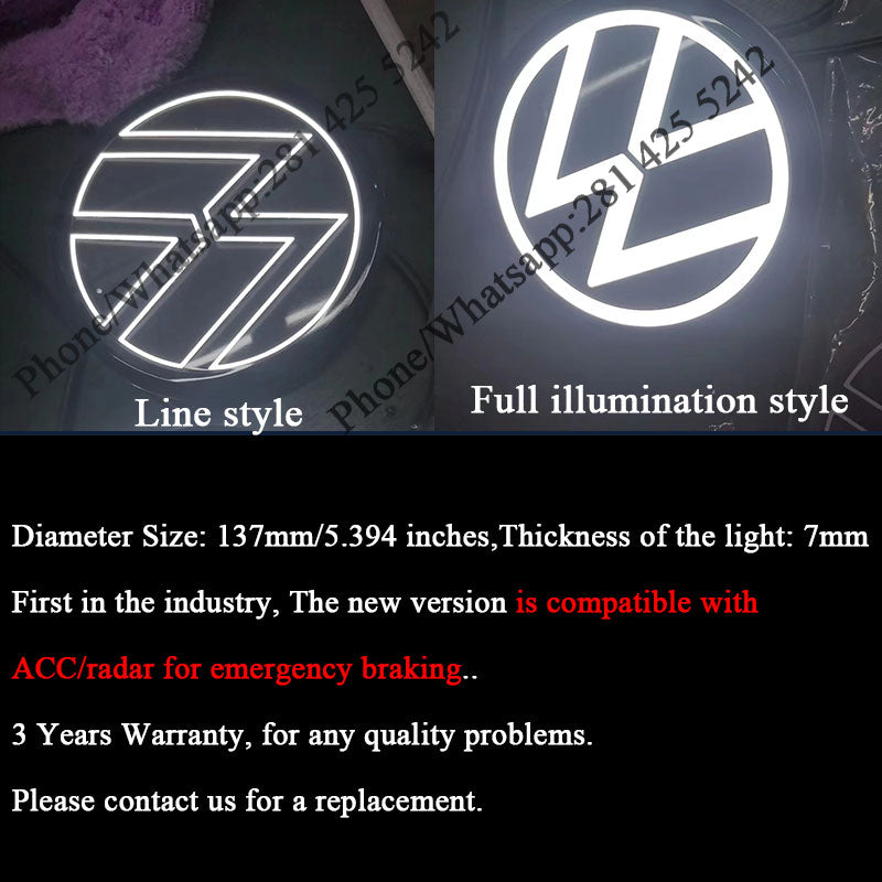 3.5rd Gene Dynamic VW Light up Emblem 137mm (Compatible with ACC/radar for Emergency Braking)